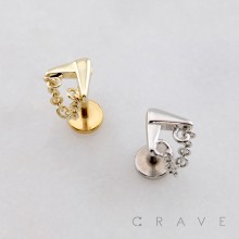 TRIANGLE DIAMOND DRAPE CHAIN CZ STUD THREADLESS (PUSH IN) 316L SURGICAL STEEL LABRET SET